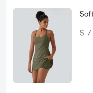 NWOT. Halara SoftlyZero™ Plush Backless Active Dress. Olive. Small. Never worn.